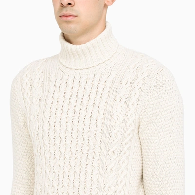 Shop Drumohr Off White Braided-trim Turtle Neck Sweater