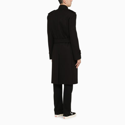 Shop Saint Laurent Black Belted Double-breasted Coat
