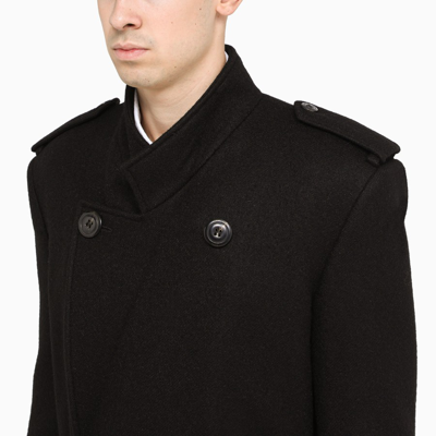 Shop Saint Laurent Black Belted Double-breasted Coat