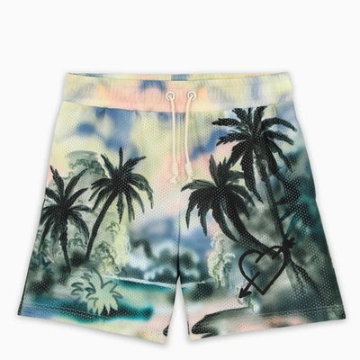 Palm Angels Paradise Print Drawstring Mesh Shorts In Multicolor