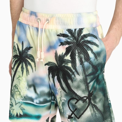 Palm Angels Paradise Print Drawstring Mesh Shorts In Multicolor