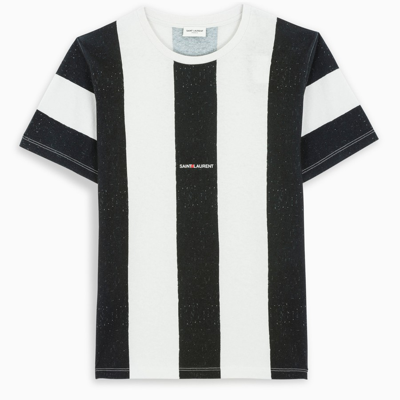 Shop Saint Laurent Black And White Striped T-shirt In Multicolor