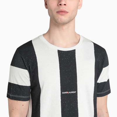 Shop Saint Laurent Black And White Striped T-shirt In Multicolor