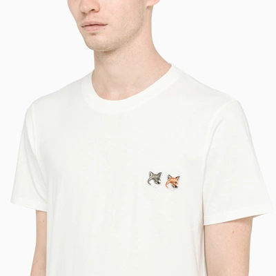 Shop Maison Kitsuné Double Fox-patch White T-shirt In Beige