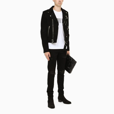 Shop Amiri Black Short Leather Jacket