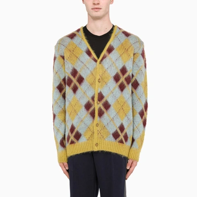 Shop Needles Multicolour Diamond Pattern Cardigan In Yellow