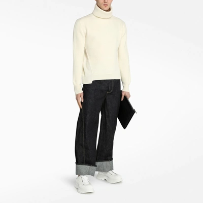 Shop Alexander Mcqueen Cream Asymmetric Sweater In White
