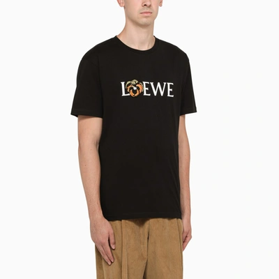 Shop Loewe Black T-shirt With Logo And Flower Patch