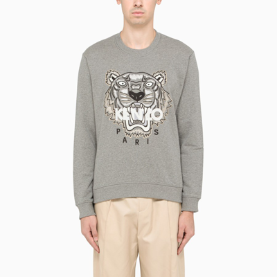 Shop Kenzo Gray Sweatshirt With Logo Embroidery In Grey