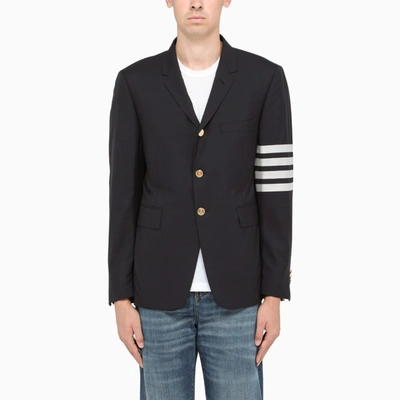 Shop Thom Browne Blue Single-breasted Jacket With Stripes Detail