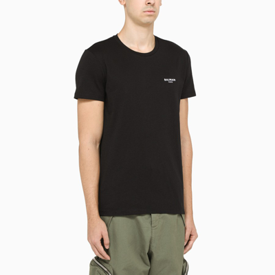 Shop Balmain Black T-shirt With Contrasting Logo Lettering