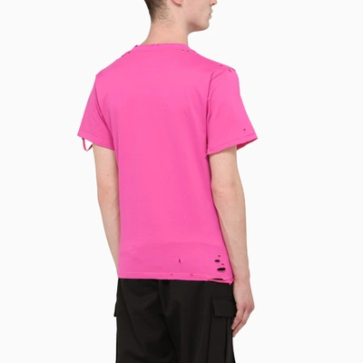Shop Balenciaga Fuchsia Printed T-shirt In ["black"/ "pink"]