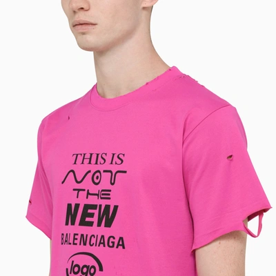 Shop Balenciaga Fuchsia Printed T-shirt In ["black"/ "pink"]