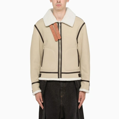 Shop Loewe Aviator Jacket In Shearling In White