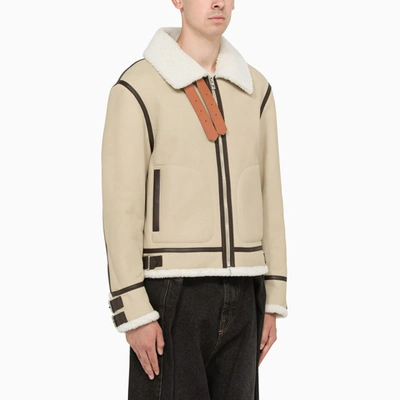 Shop Loewe Aviator Jacket In Shearling In White