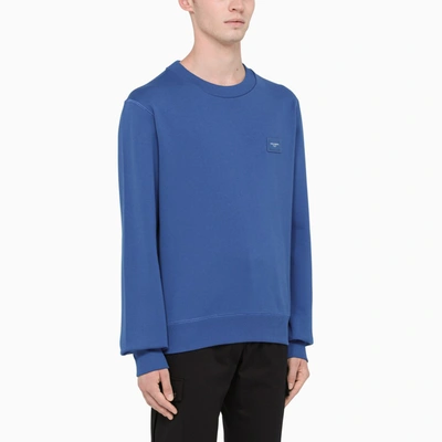 Shop Dolce & Gabbana Blue Sweatshirt With Logoed Plaque