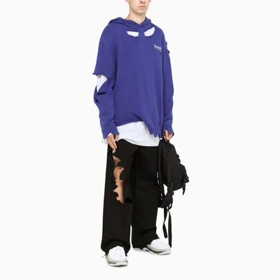 Shop Balenciaga Blue Ripped Knitted Hoodie