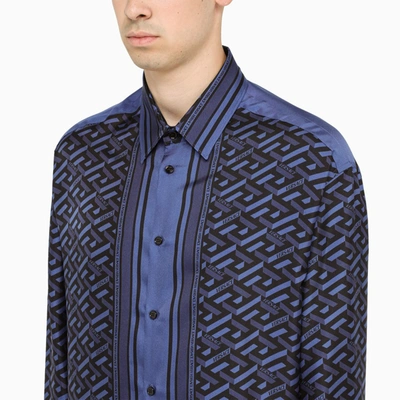 Shop Versace Black And Blue Long Sleeves Shirt