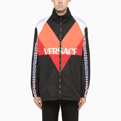 Shop Versace Multicolour Logoed Field Jacket In Black
