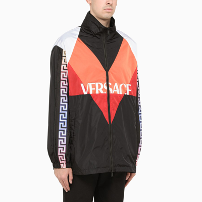 Shop Versace Multicolour Logoed Field Jacket In Black