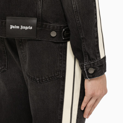 Shop Palm Angels Black Band-detailing Denim Jacket