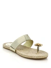 OSCAR DE LA RENTA Angelica Metallic Leather & Jeweled Toe Sandals