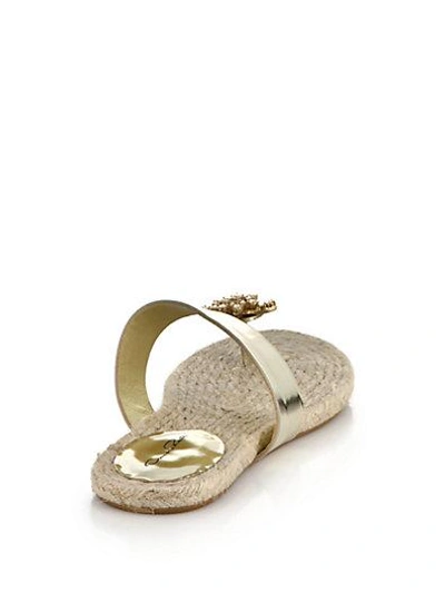 Shop Oscar De La Renta Angelica Metallic Leather & Jeweled Toe Sandals In Platinum
