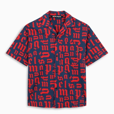 Shop Palm Angels Blue/red Broken Logo Bowling Shirt