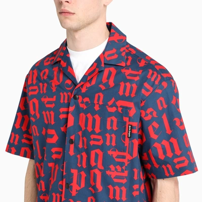 Shop Palm Angels Blue/red Broken Logo Bowling Shirt