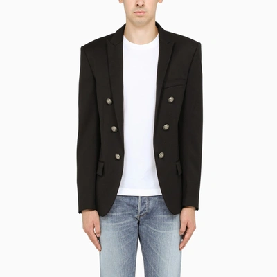 Shop Balmain Black Wool Blazer With Button Detailing