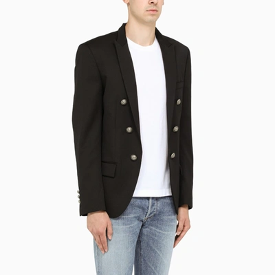 Shop Balmain Black Wool Blazer With Button Detailing