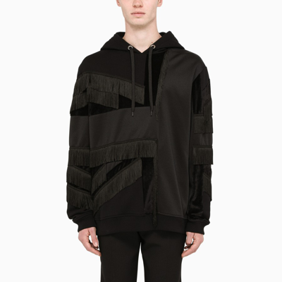 Shop Burberry Black Hoodie With Fringes