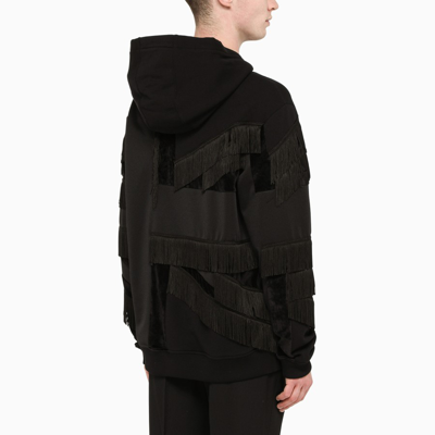 Shop Burberry Black Hoodie With Fringes