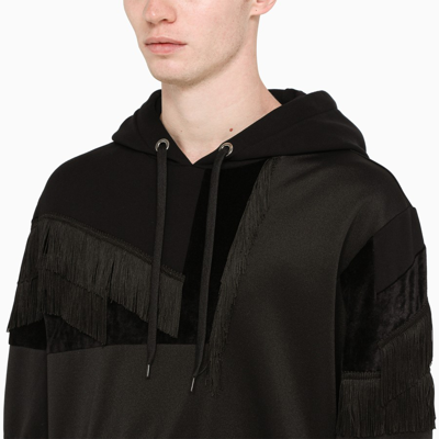 Shop Burberry Black Hoodie With Fringes