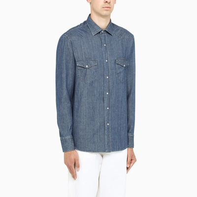 Shop Salvatore Piccolo Blue Denim Shirt