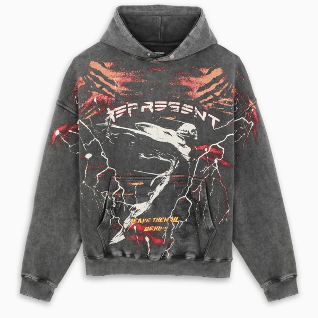 Represent Spirit Angel Printed Cotton Hoodie In Grey multi ModeSens