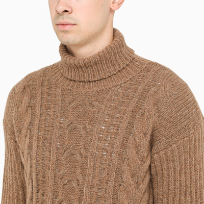 Shop Roberto Collina Brown Braid-trim Turtleneck Sweater In Beige