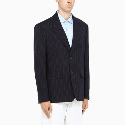 Shop Prada Blue Striped Single-breasted Jacket