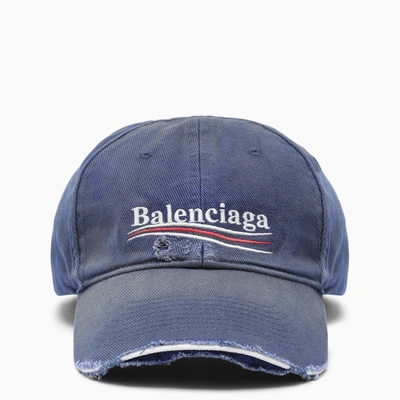 Balenciaga Logo-embroidered Distressed Canvas Baseball Cap In Blue |  ModeSens