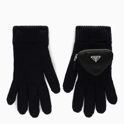 Shop Prada Blue Gloves With Applied Pocket