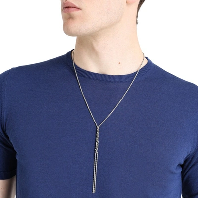 Emanuele Bicocchi Silver Crochet Y-shaped Necklace In Metal