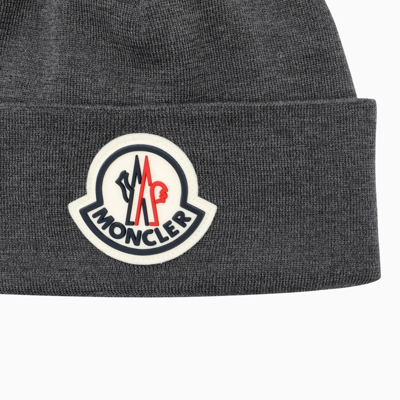 Shop Moncler Anthracite Logo-patch Beanie In Grey
