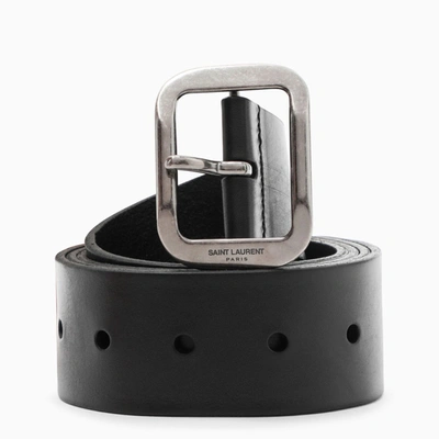 Saint Laurent Black Leather Joe Buckle Belt In Black