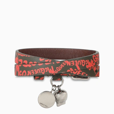 Shop Alexander Mcqueen Black Logoed Bracelet With Skull Pendant In Multicolor