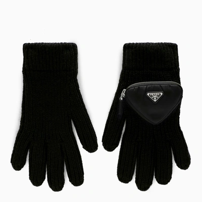 Shop Prada Black Gloves With Applied Pocket