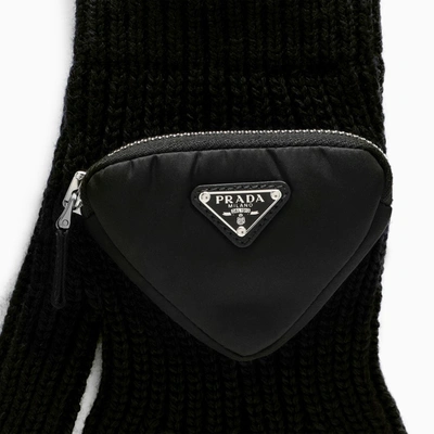 Shop Prada Black Gloves With Applied Pocket