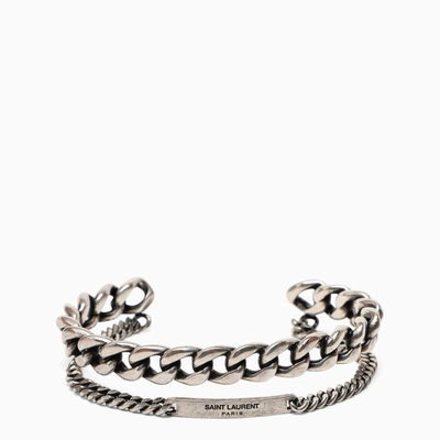 Saint Laurent Silver Gourmette Cuff Bracelet In Metal