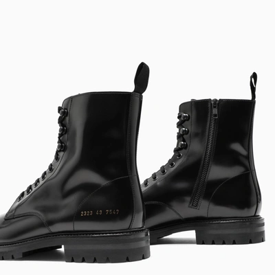 Shop Common Projects Black Shiny Leather Lace-up Boots