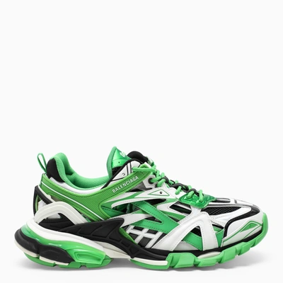 Shop Balenciaga Black White And Green Track Low Sneakers