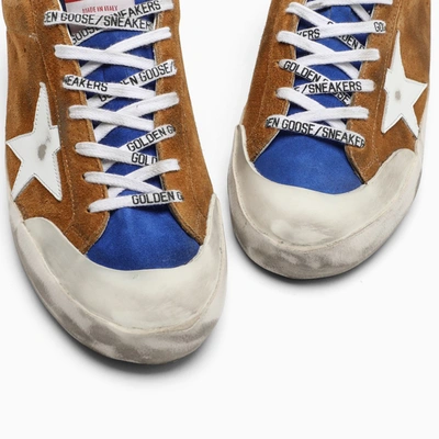 Shop Golden Goose Brown/blue/white Super-star Sneakers